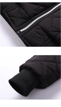 HKM-177683 Men's Casual Winter Cotton Jacket With Thick Velvet Stand-Up Collar Zipper Closure Warm Autumn Coat-Canvas Fabric