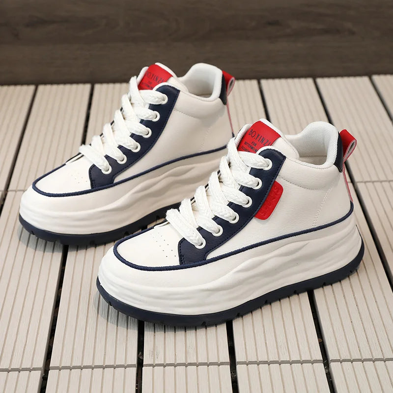HKM-769811 XF2657 New Autumn Mid Top Breathable and Anti slip Student Thick Sole Elevated Sports Board Shoes Casual Running Shoes