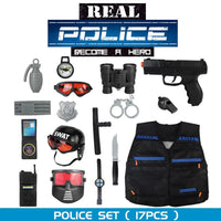 HKM-834323 17PCS Kids Pretend Play Police Set with Helmet and Uniform for Imaginative Role Play