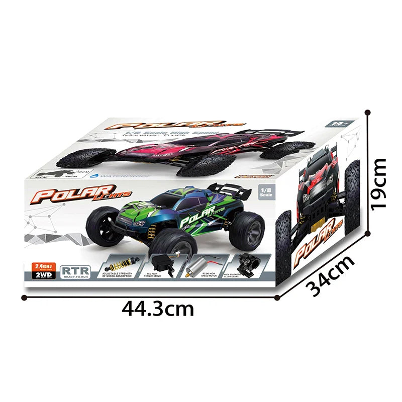 HKM-199379 1/8 Scale 4WD Remote Control Car - Fast 45 km/h, Waterproof, Flip & 360° Rotate, 100m Range, 2.4G for Ages 5+