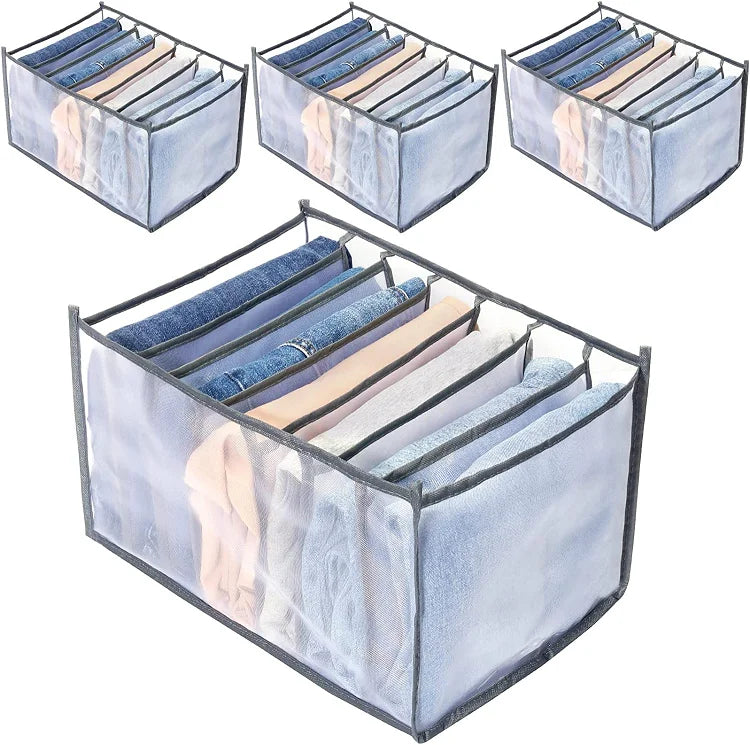 KTX-319315 Upgraded Foldable Drawer Organisers for Clothes with Handle - Grey Non-Woven Fabric Storage Solution