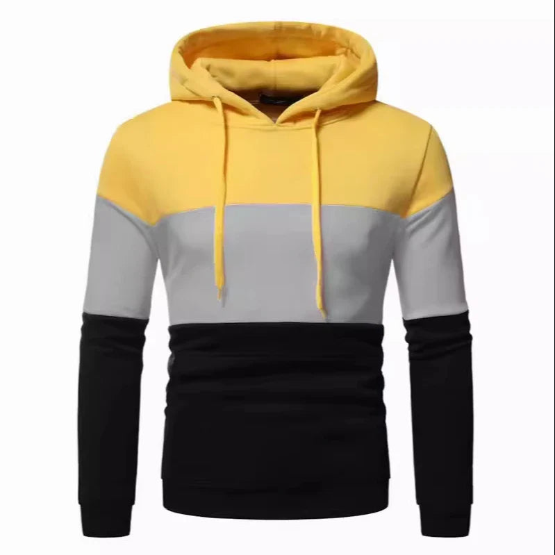 HKM-358483 Men's Custom Sweatshirt Autumn and Winter 3 Color Splicing Pullover Hooded Casual Sweatshirt Set