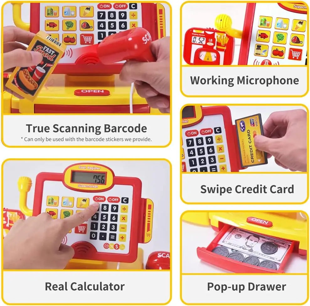 HKM-540563 Toy Cash Register for Kids - EPT Play Money Machine for Supermarket Role-Playing - Age 2 to 13 Years