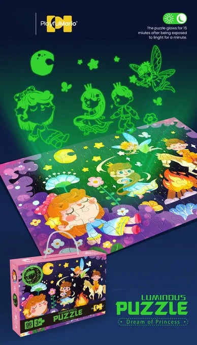 HKM-264915 Glow in the Dark 96-Piece Jigsaw Puzzle for Kids - Unique Educational Luminous Toy