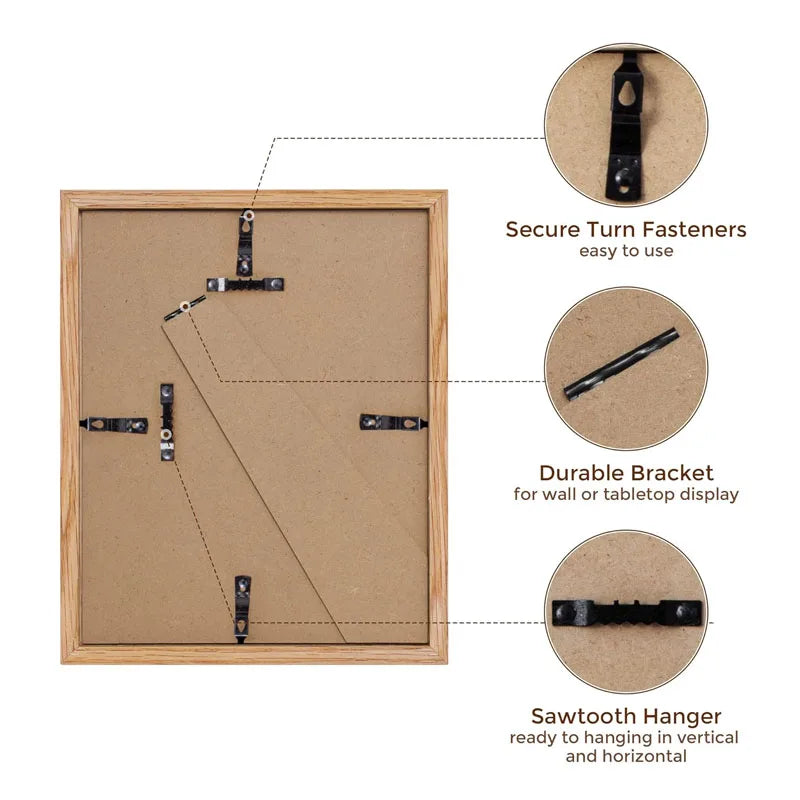 KTX-226899 Solid Oak Wood 8x10 Photo Frame for Wall and Tabletop Display