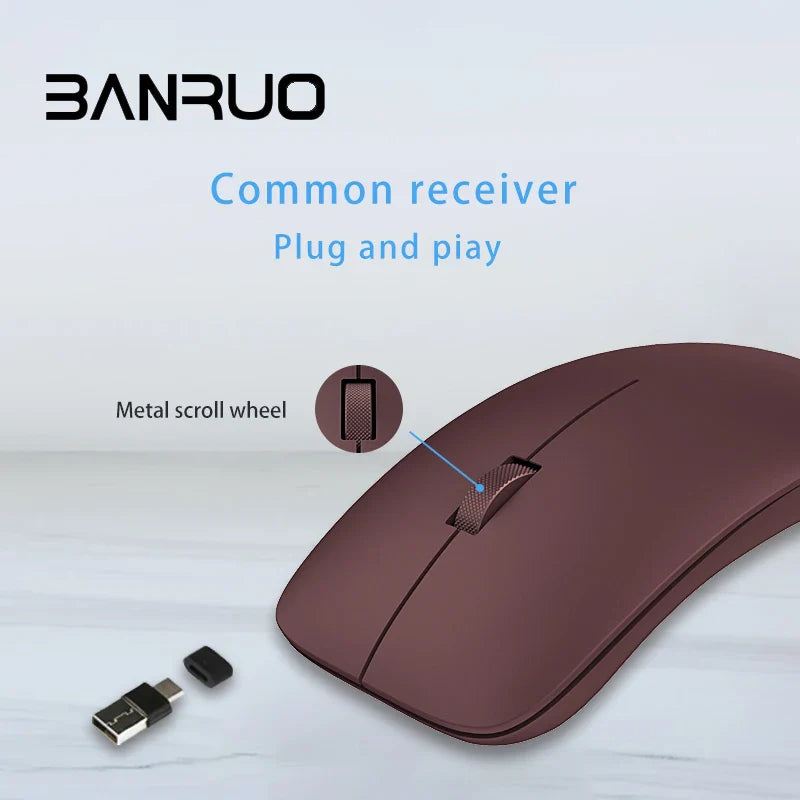 HKM-002515 Silent Clicks Wireless Mouse, Ergonomic 2.4 GHz Portable Design for PC, Laptop, and Smartphone