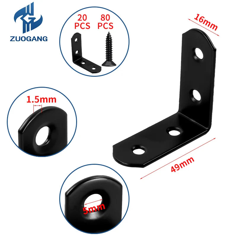 KTX-820179 20-Pack 50x50mm Corner Braces for 90 Degree Angle Fastening in Wooden Furniture, Bed Frames, and Cabinets