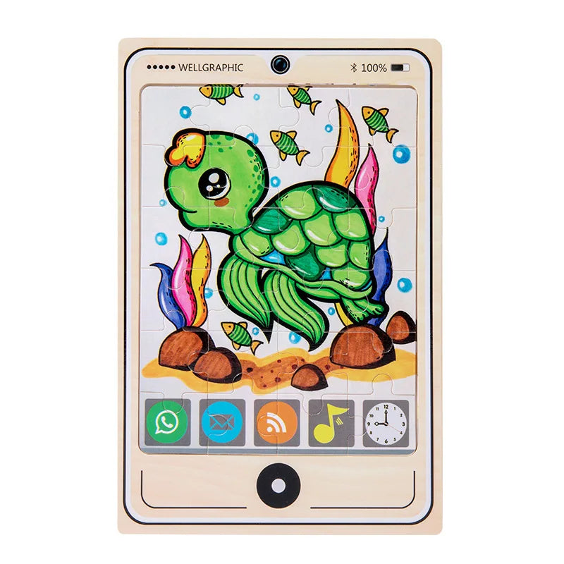 KTX-693971 Wooden Buckle Puzzle with 22 Patterns - 24 Piece Early Learning Educational Toy