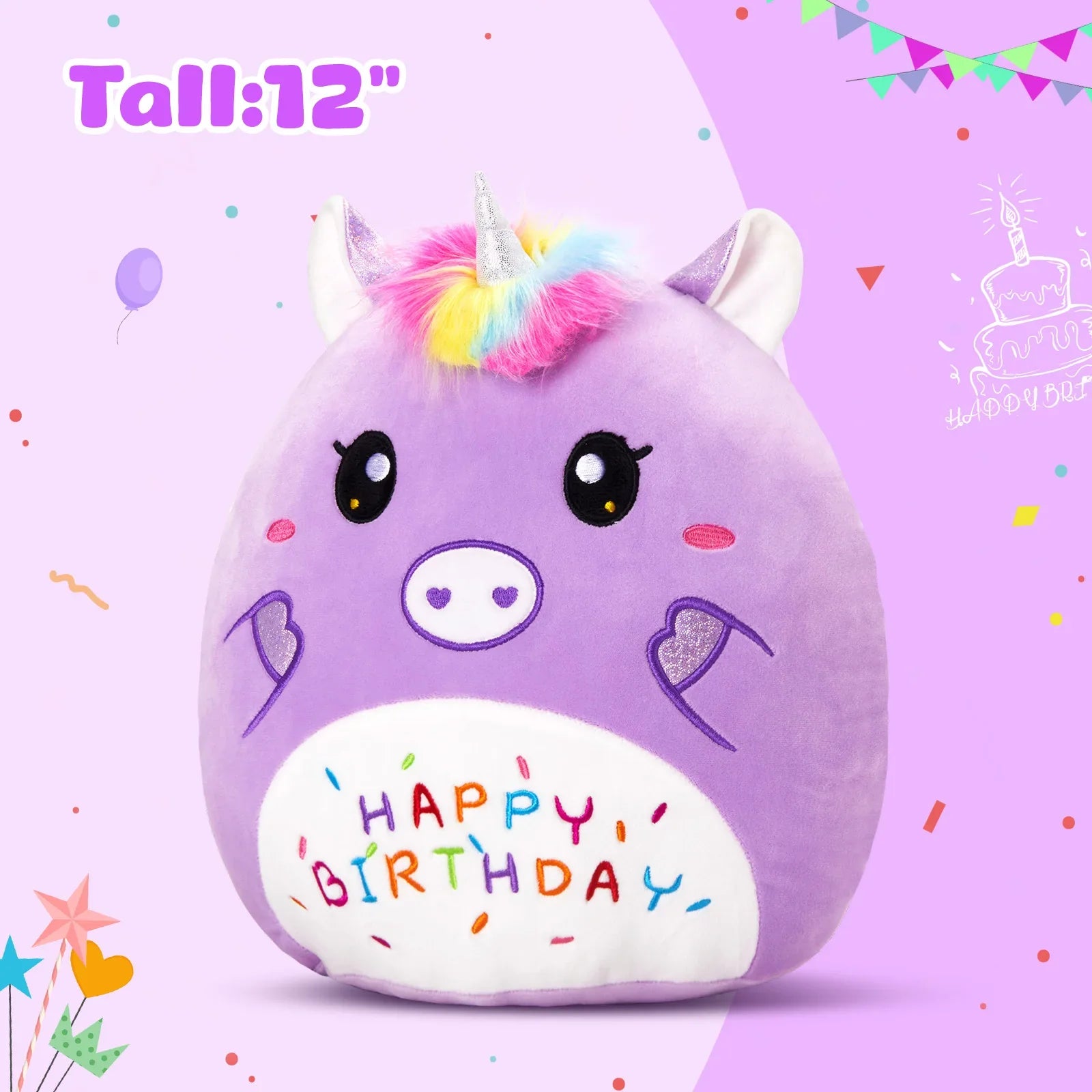 KTX-375507 Cartoon Purple Unicorn Plush Toy – Soft and Squishy Stuffed Animal for Children