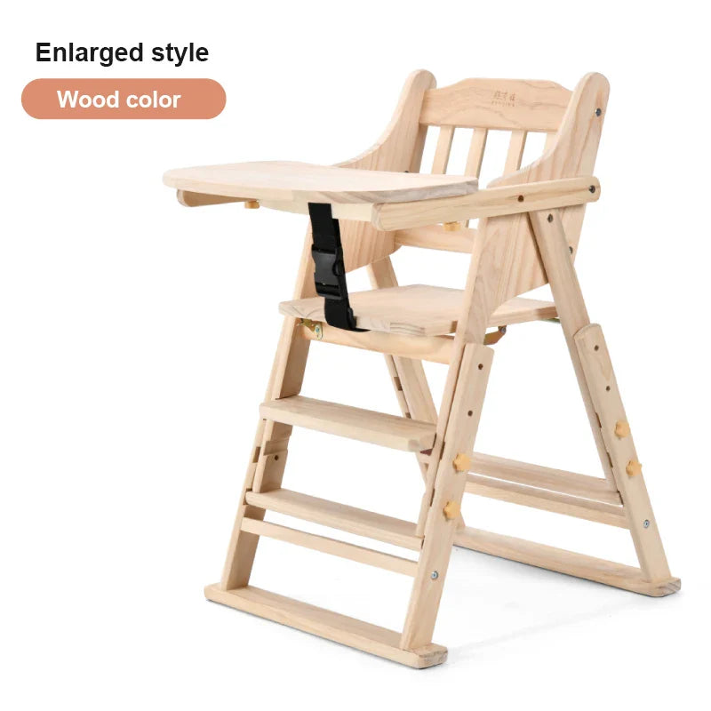 KTX-513747 Folding Wooden Highchair for Children - Adjustable Feeding Chair for Kids' Dining