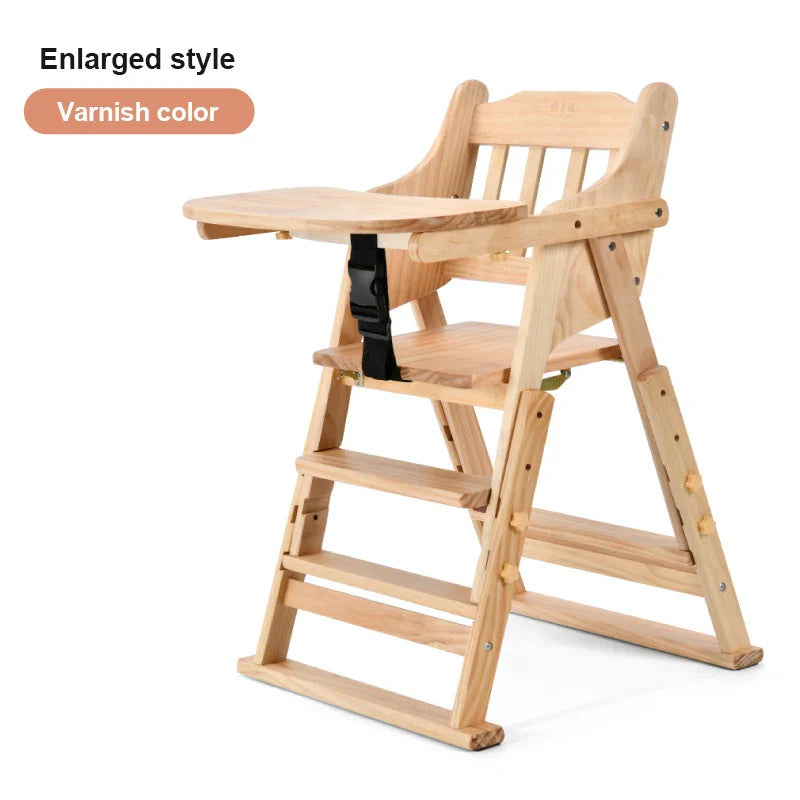 KTX-513747 Folding Wooden Highchair for Children - Adjustable Feeding Chair for Kids' Dining