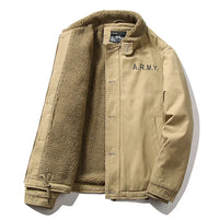 HKM-259027 Men's Winter Thickening Lamb Wool Cotton Coat With Hooded Velvet Collar Short Pilot Jacket Workwear Puffer Jacket