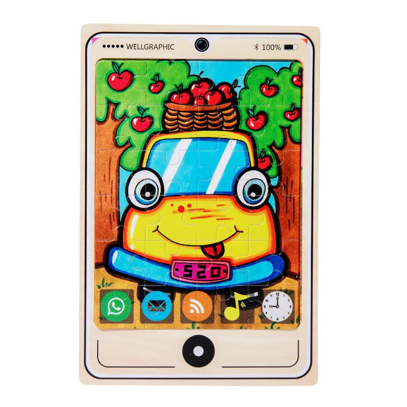 KTX-693971 Wooden Buckle Puzzle with 22 Patterns - 24 Piece Early Learning Educational Toy