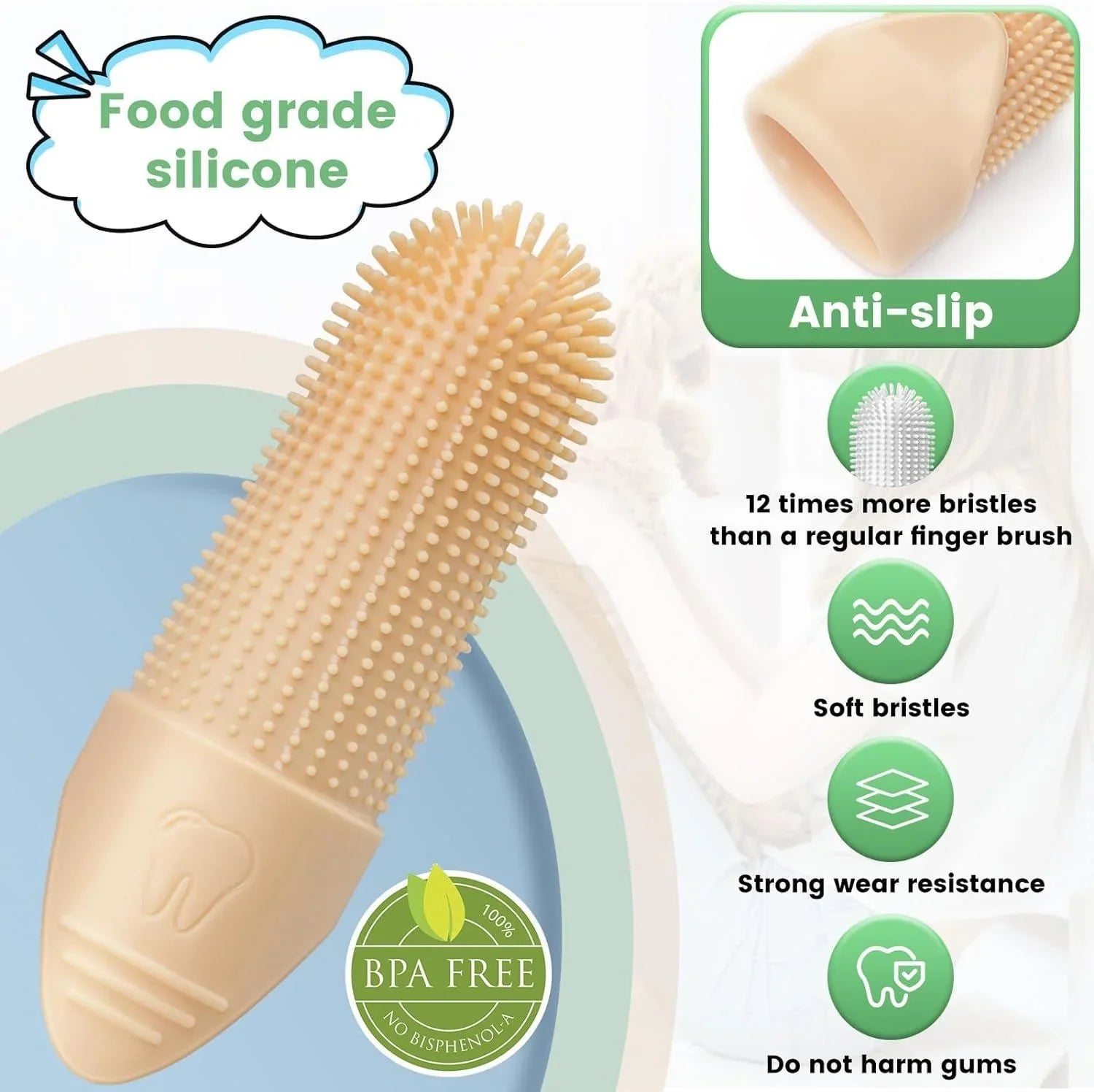 HKM-438803 Silicone 360 Degree Finger Toothbrush for Pet Teeth Cleaning - Soft Food Grade Design