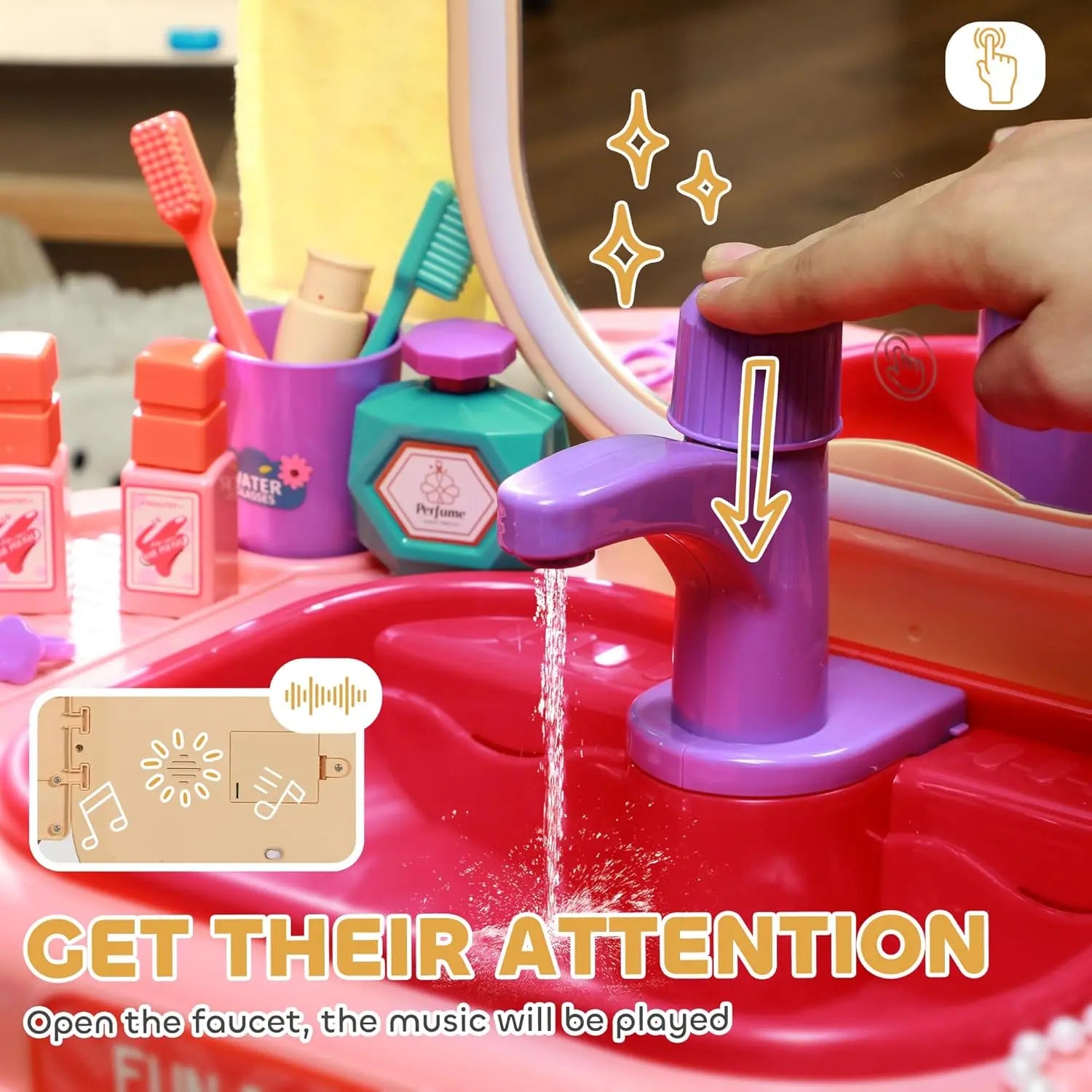 KTX-080659 Kids Makeup Table Play Set with Dressing Mirrors and Sound Features for Pretend Play