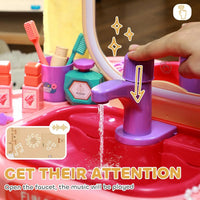 HKM-080659 Kids Makeup Table Play Set with Dressing Mirrors and Sound Features for Pretend Play
