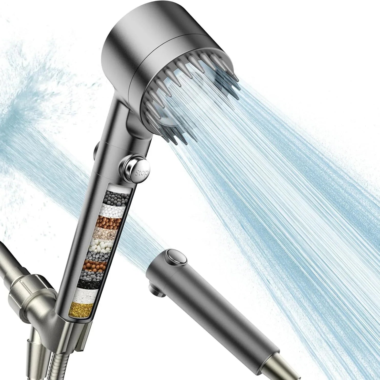 KTX-851795 Adjustable 4-Function Handheld Shower Head with Massage Brush and Pressurized Spray
