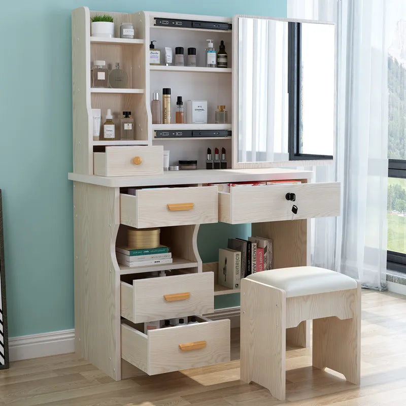 KTX-399635 Elegant MDF Vanity Set with Stool and Mirror for Bedroom Furniture