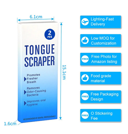 HKM-504147 Stainless Steel U-Shaped Tongue Cleaner Set with Laser Logo - Oral Care Hygiene Kit