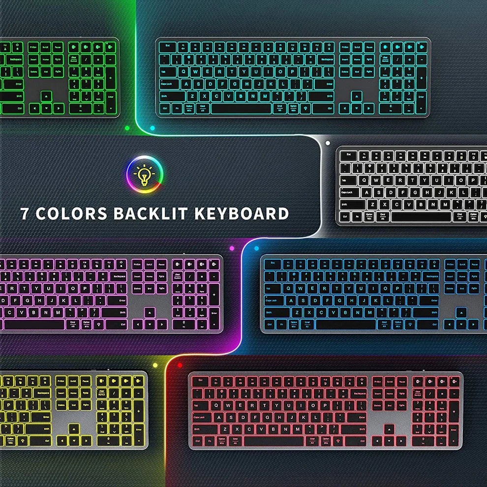 HKM-395731 Full-Size Backlit Wireless Keyboard for Multiple Devices - Rechargeable, Compatible with iOS, Android, and Windows