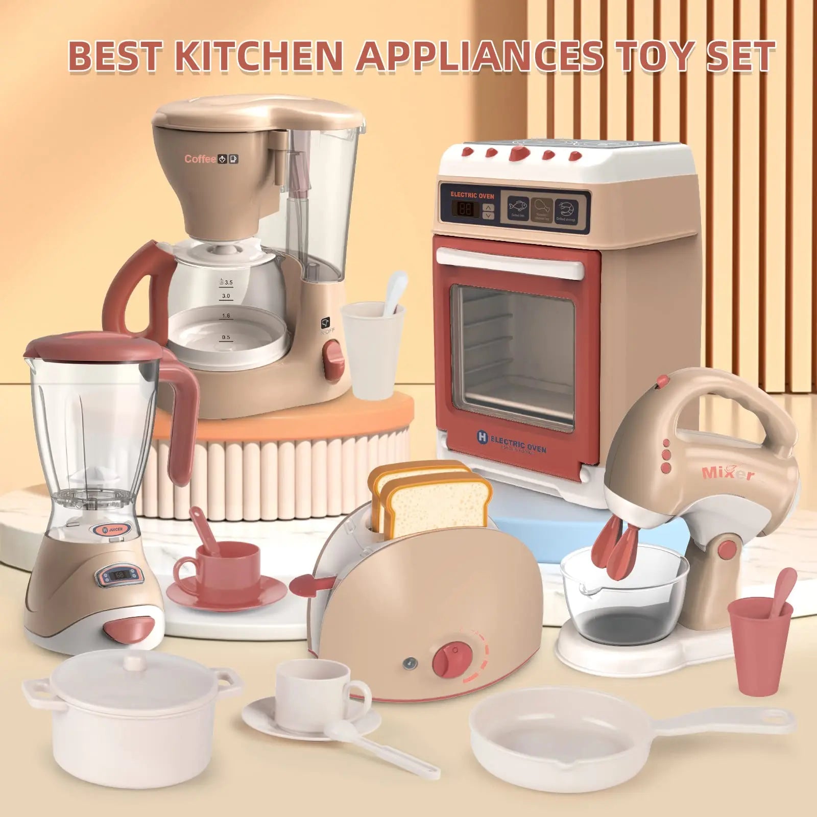 KTX-410643 Mini Electric Kitchen Appliances Toy Set for Pretend Play with Light and Sounds, Ages 2-12, EPT812597