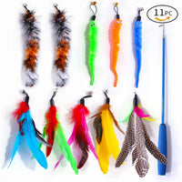 HKM-112275 Eco-Friendly Plush Cat Toy Set with Retractable Rod and Feather Replacement Head for Interactive Play