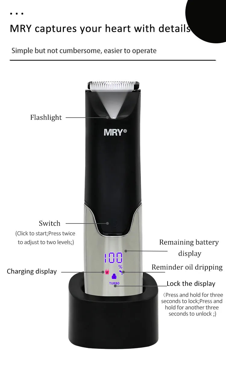 HKM-045395 Custom Logo Waterproof Cordless Trimmer - 3 in 1 Body and Groin Groomer for Men