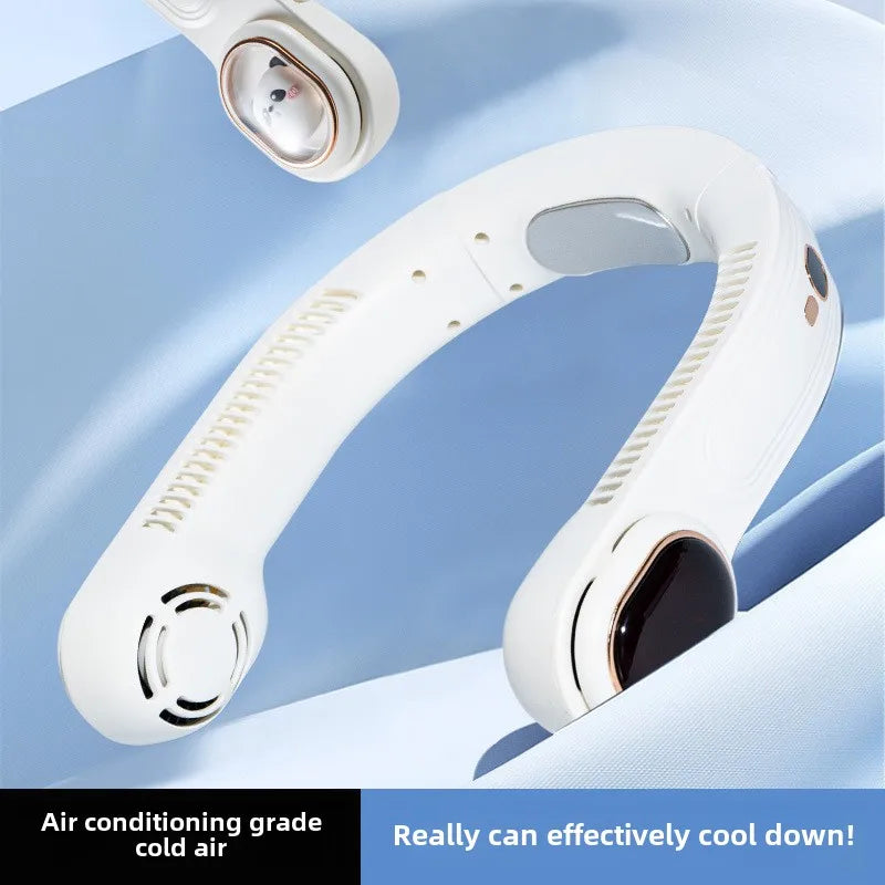 KTX-573843 Rechargeable Bladeless Neck Fan with Digital Display and 5 Speed Settings for Outdoor Use