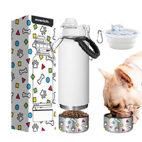 HKM-355155 Stainless Steel 32oz Portable Dog Water Bottle with Foldable Travel Bowl and Storage Bottom
