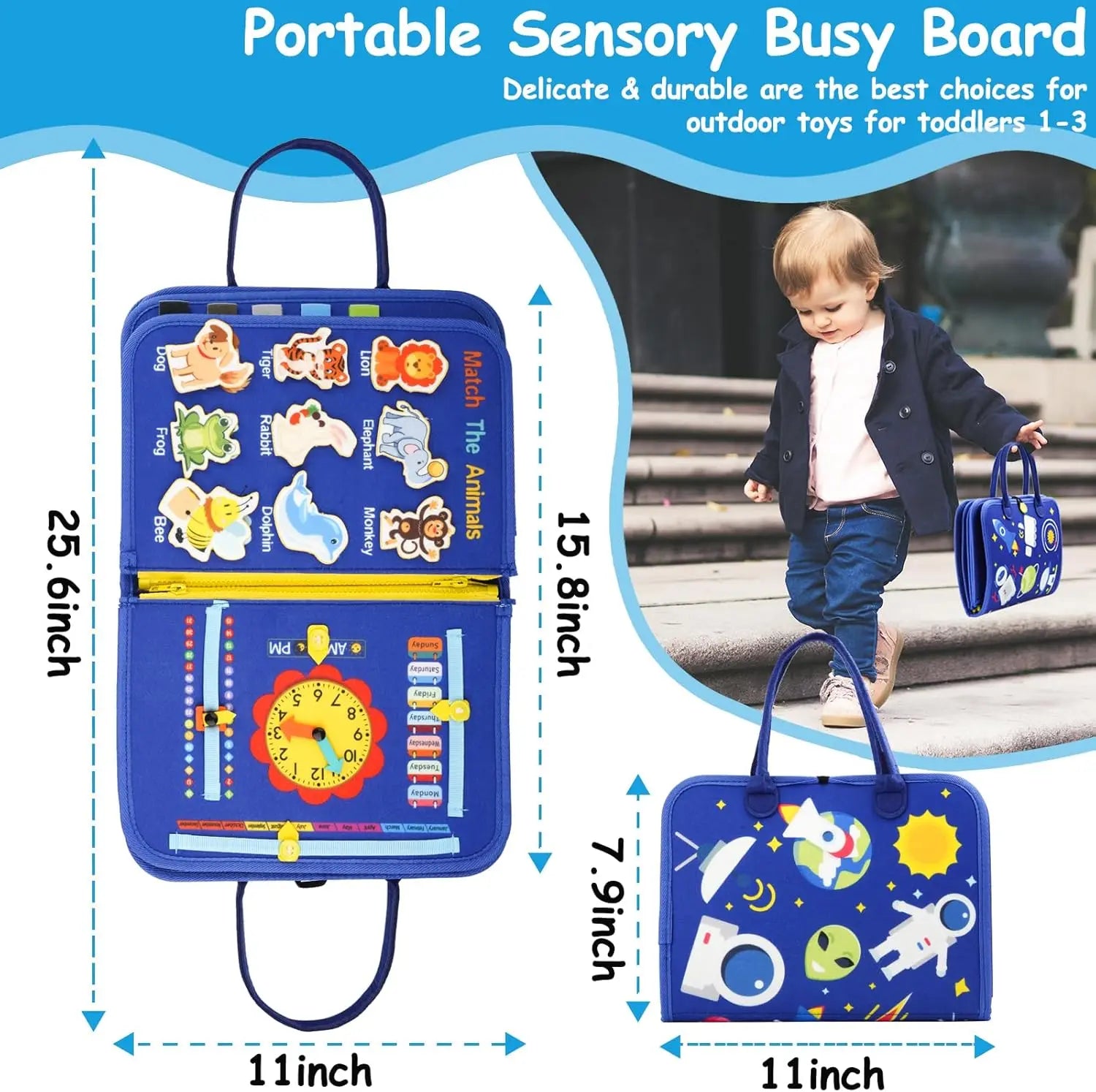KTX-655443 Montessori Sensory Learning Busy Board for Toddlers Aged 1-3, Travel Activities Educational Toy