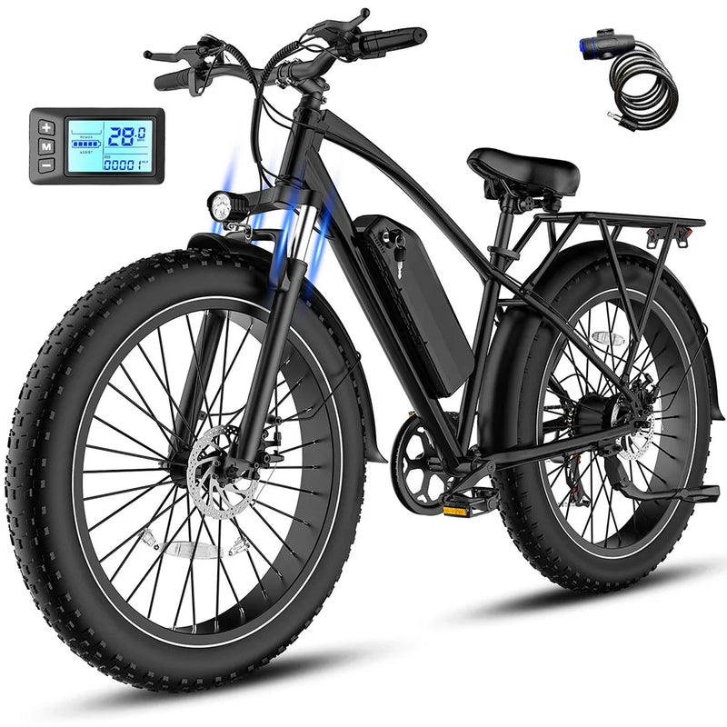 Adult Electric Bike 26 Inch Fat Tire Commuter Ebike 48V 18Ah Removable Battery 750W Motor 28MPH Rear Rack Fenders