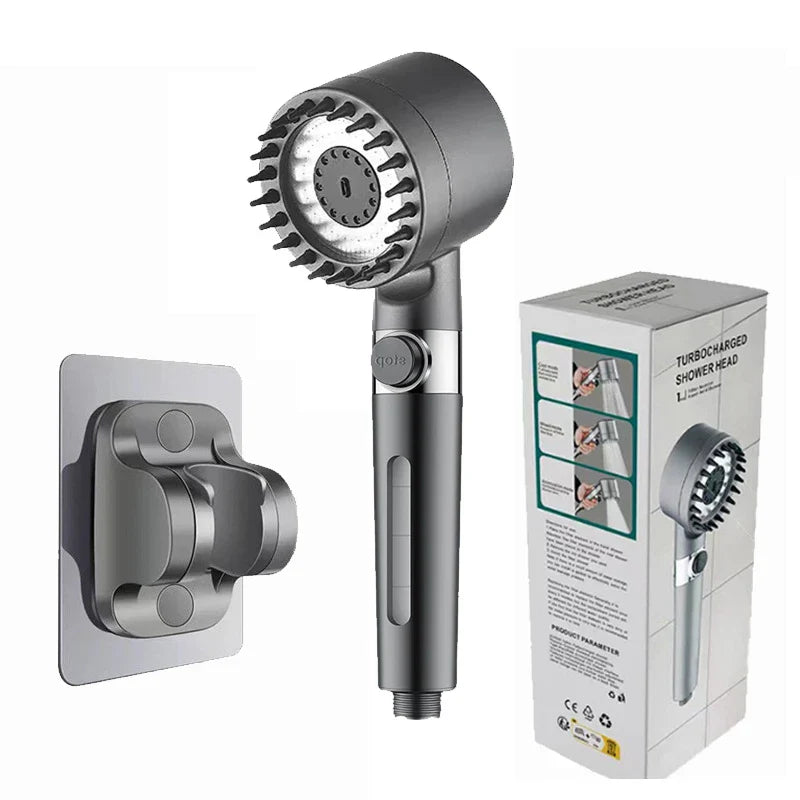 KTX-851795 Adjustable 4-Function Handheld Shower Head with Massage Brush and Pressurized Spray