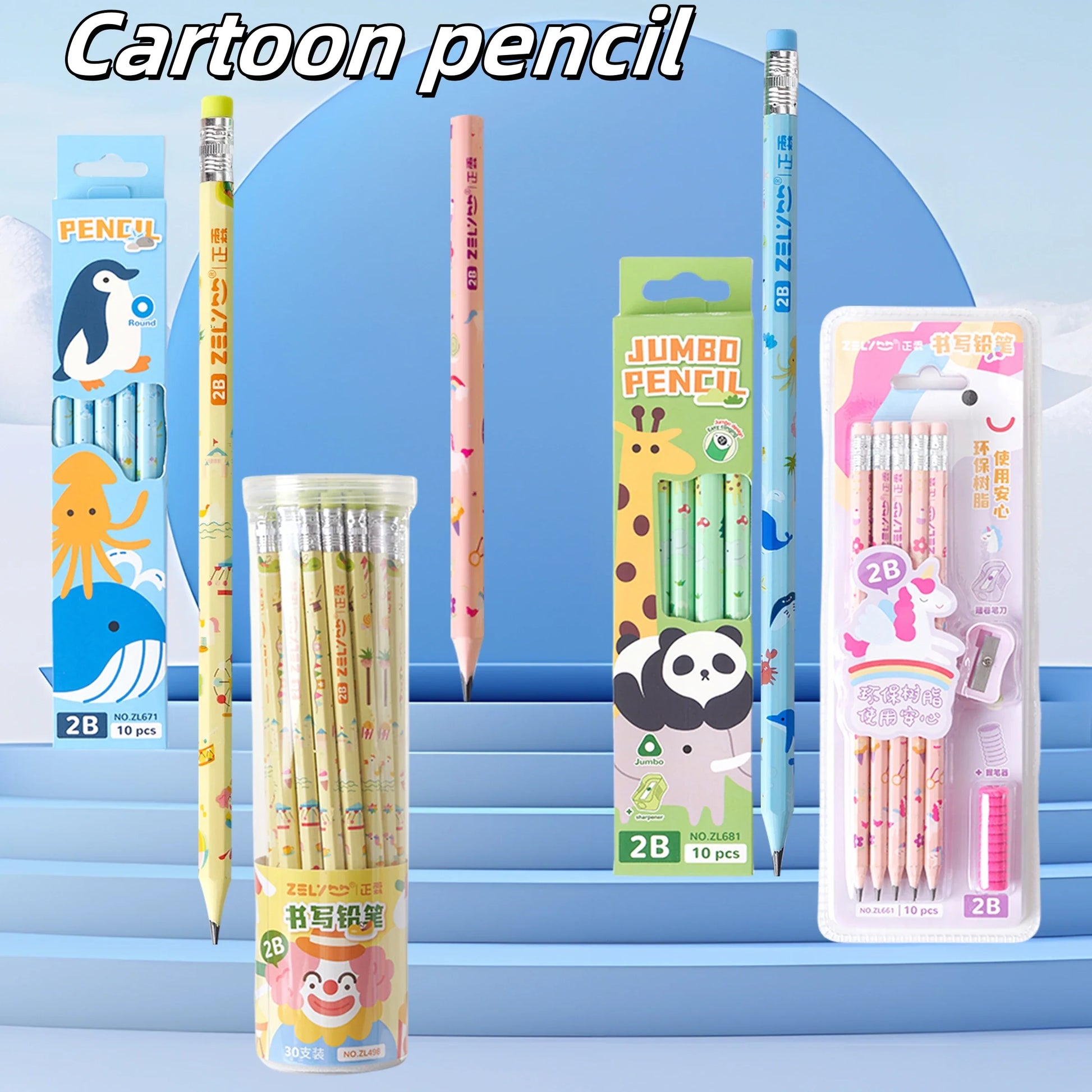 KTX-436115 Cartoon Jumbo Pencil Set - 30 Piece HB Pencils for Office and School Use