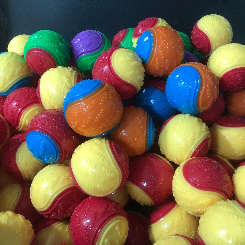 HKM-126931 Interactive 6.5 cm TPR Dog Chew Toy with Squeaker - Strong Splice Contrast Colour Ball