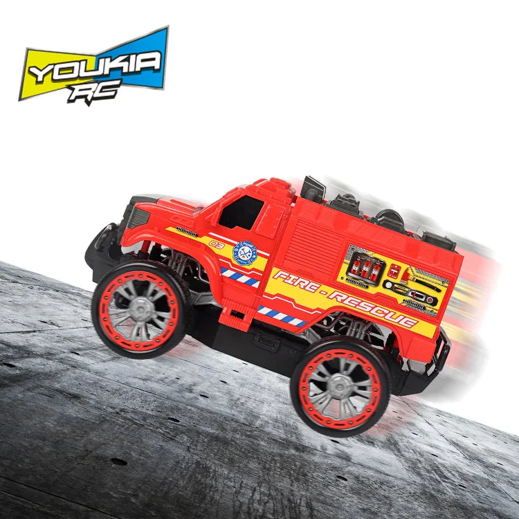 HKM-409491 Remote Control Red 27MHz Fire Truck Toy Car for Kids - 4WD, Indoor/Outdoor Use