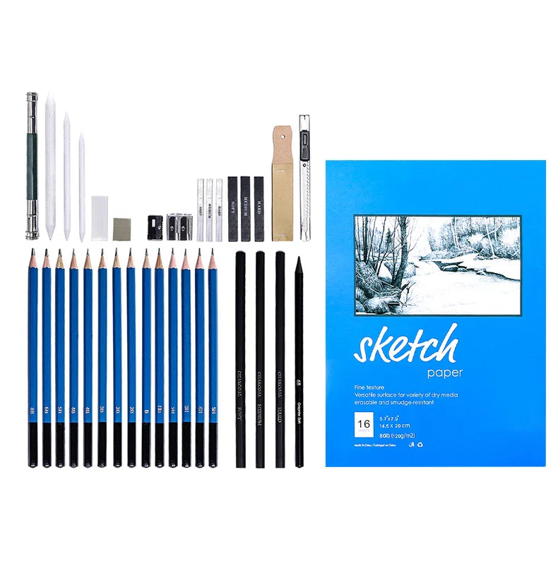 KTX-535571 35-Piece Sketch and Drawing Kit with Graphite Pencils, Erasers, and Accessories for Art Students