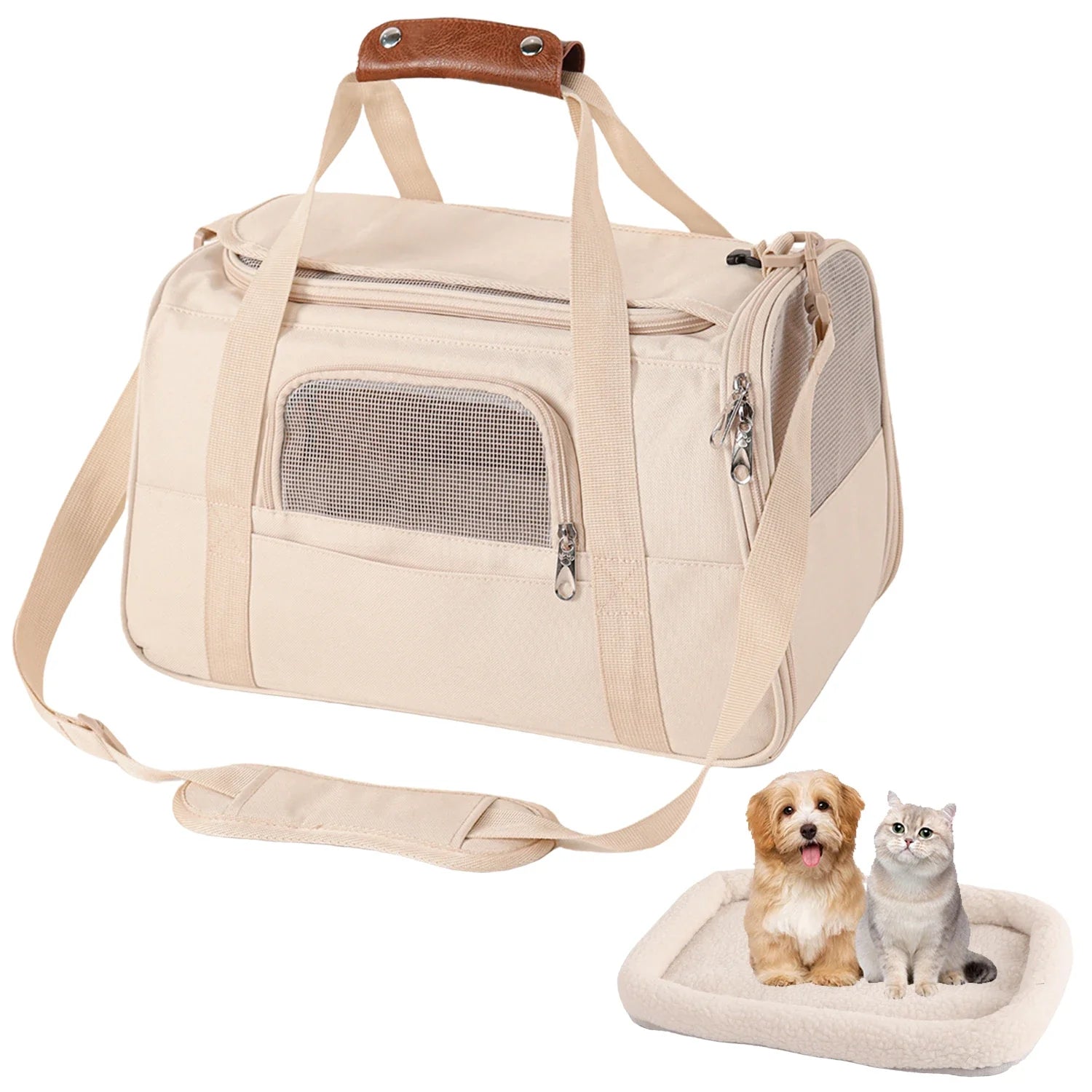 HKM-012819 Durable Foldable Cat Travel Carrier with Mesh Ventilation and Dual-Use Storage Pocket