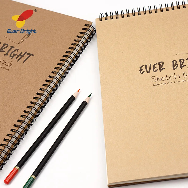 KTX-830483 Custom Hardcover Spiral Sketchbook - A3, A4, A5, 60 Sheets, 160gsm Thick Paper, Kraft Cover