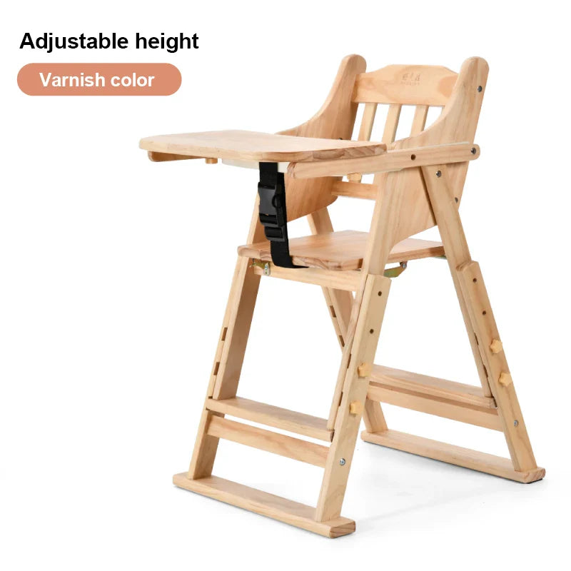 KTX-513747 Folding Wooden Highchair for Children - Adjustable Feeding Chair for Kids' Dining