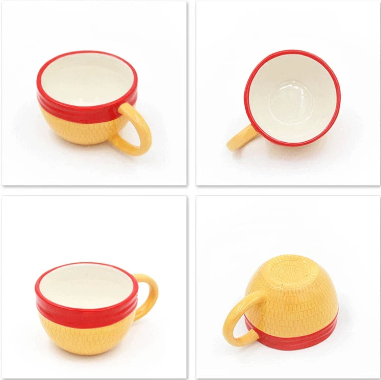 KTX-055699 Ceramic Anime Coffee Cup with Luffy Straw Hat Design, 301-400ml Capacity for Office Use