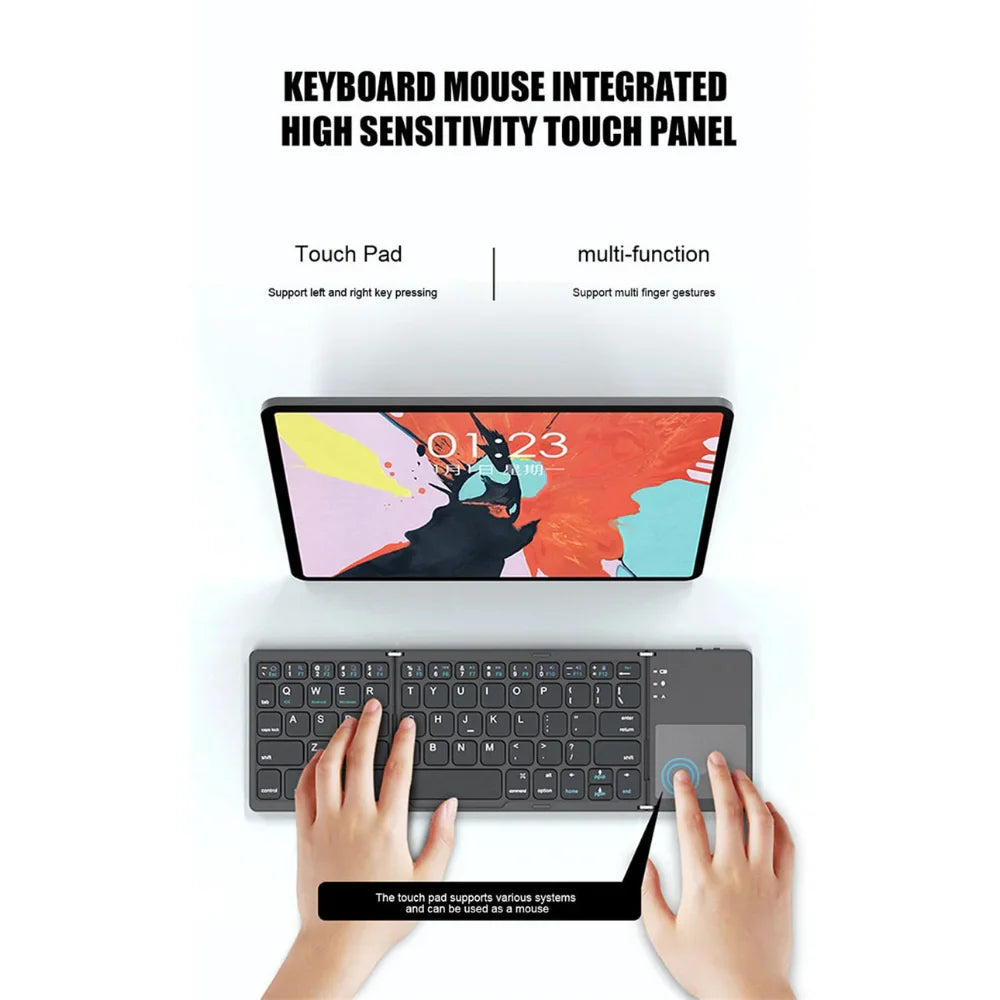 HKM-330195 Portable Mini Foldable Wireless Keyboard with Touchpad for Windows, Android, iOS Devices