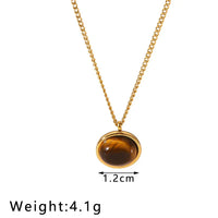 HKM-806035 Vintage Tiger's Eye Stone Pendant Necklace Geometric Opal Stainless Steel Necklace Neutral Fashion Jewelry