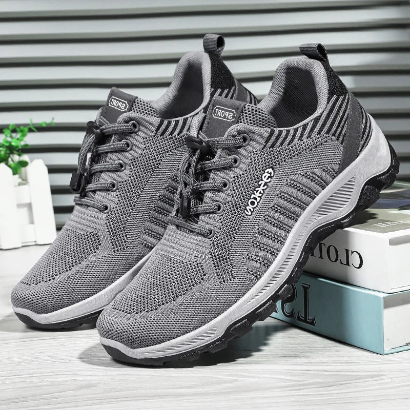 HKM-033107 B-8866 Men's Sneakers Running Shoes Knitted Upper Shock-absorbing Non-slip Light Breathable Walking Casual Shoes