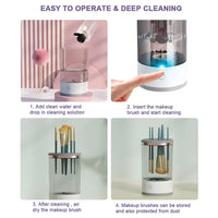 HKM-406995 Portable 2-in-1 Electric Makeup Brush Cleaner for All Sizes - Cosmetic Washing Tool and Holder Set