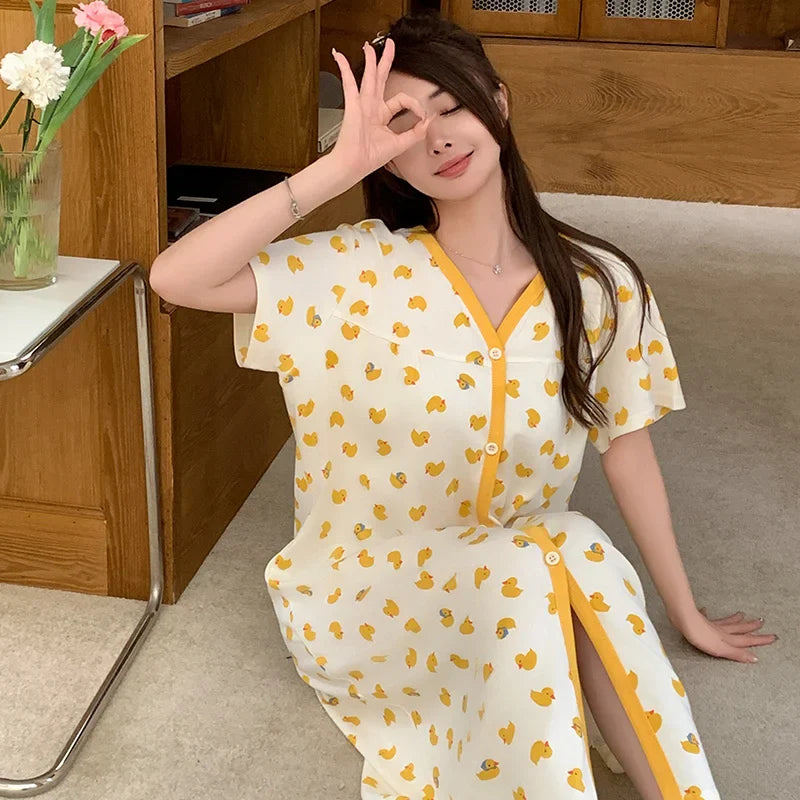 KTX-132563 Cotton Women's Sleep Dress Organic Jersey Sleep Shirt for Women Casual Nightgown Dress Long Sleeve Womens Sleep Wear