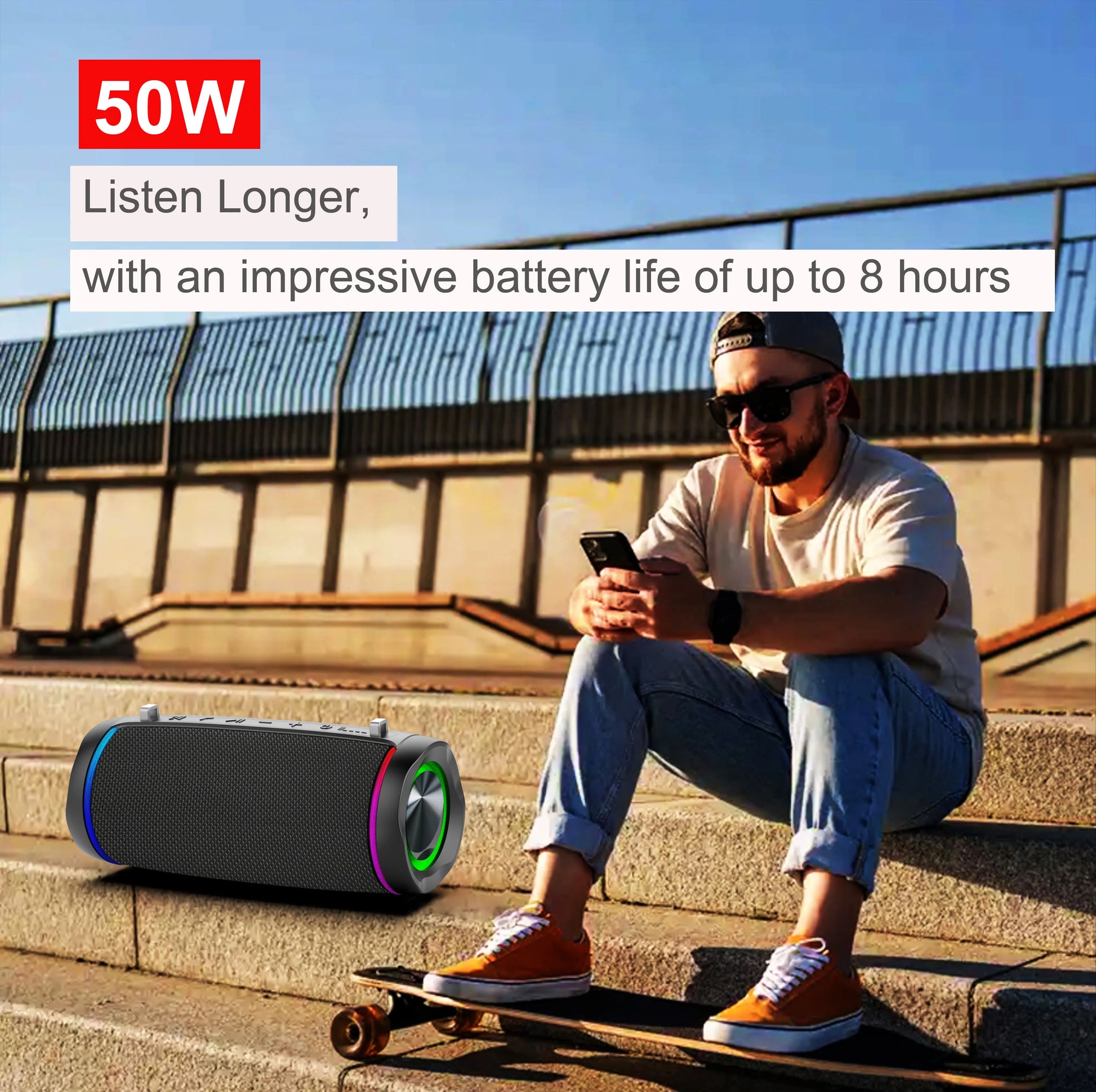 KTX-512723 Portable Wireless Outdoor Subwoofer Sound Bar with Dual Heavy Bass Radiators and IPX7 Waterproofing