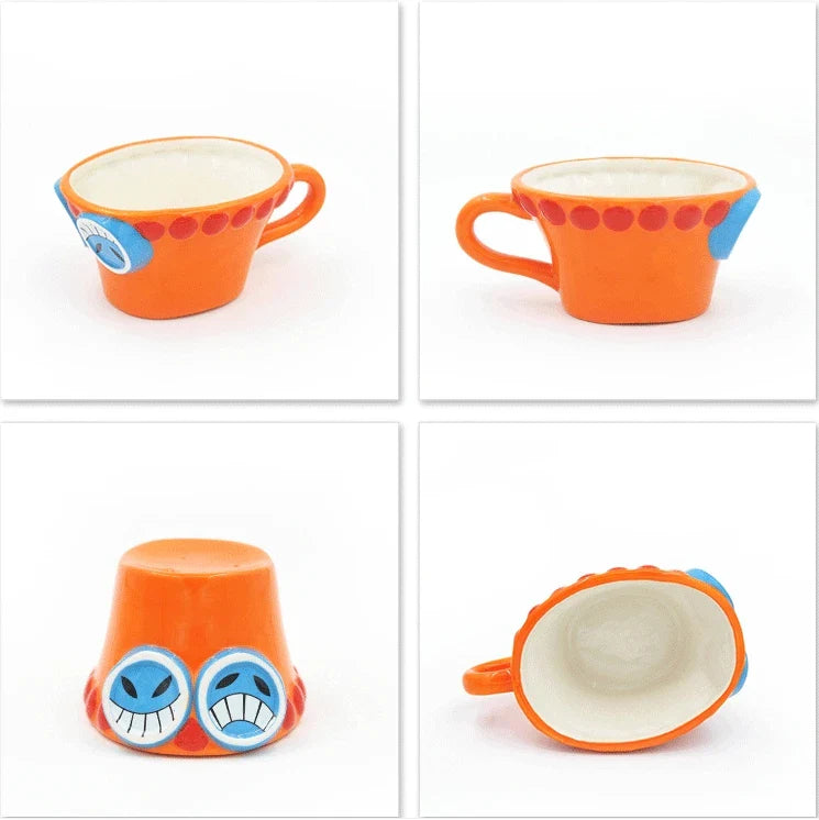 KTX-055699 Ceramic Anime Coffee Cup with Luffy Straw Hat Design, 301-400ml Capacity for Office Use