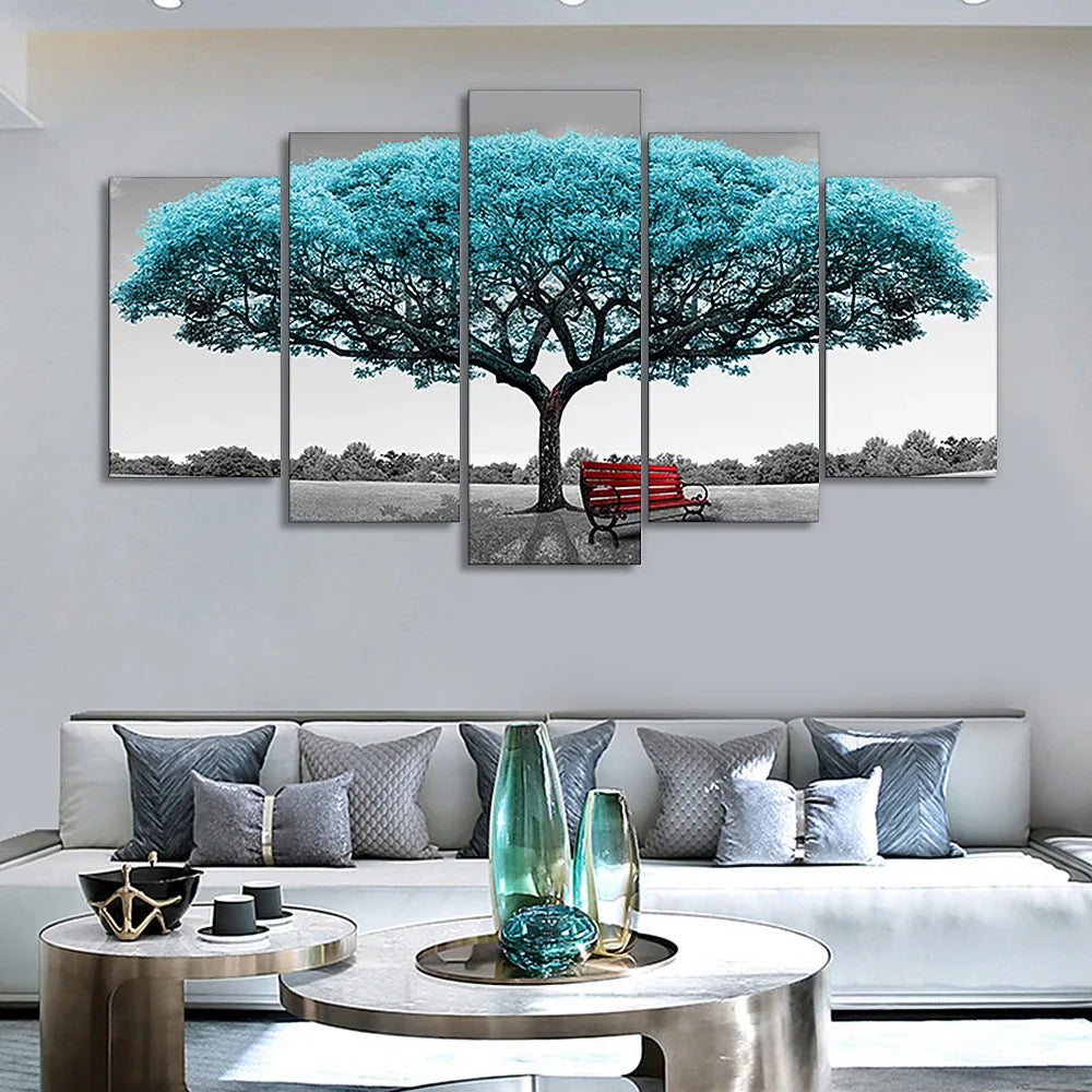 KTX-911123 Modern 5-Piece Canvas Artwork of Trees for Contemporary Home Decor