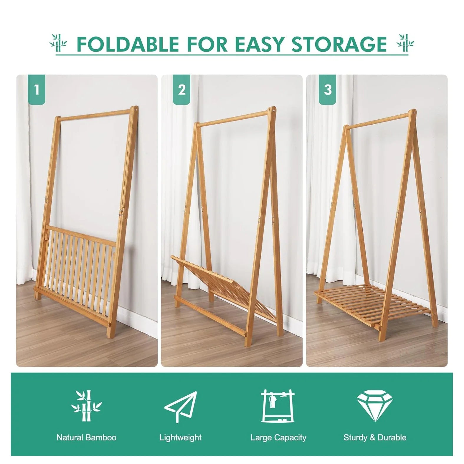 KTX-253779 Bamboo Children's Hanging Clothes Rack with Hat Storage for Bedroom and Wardrobe Organization