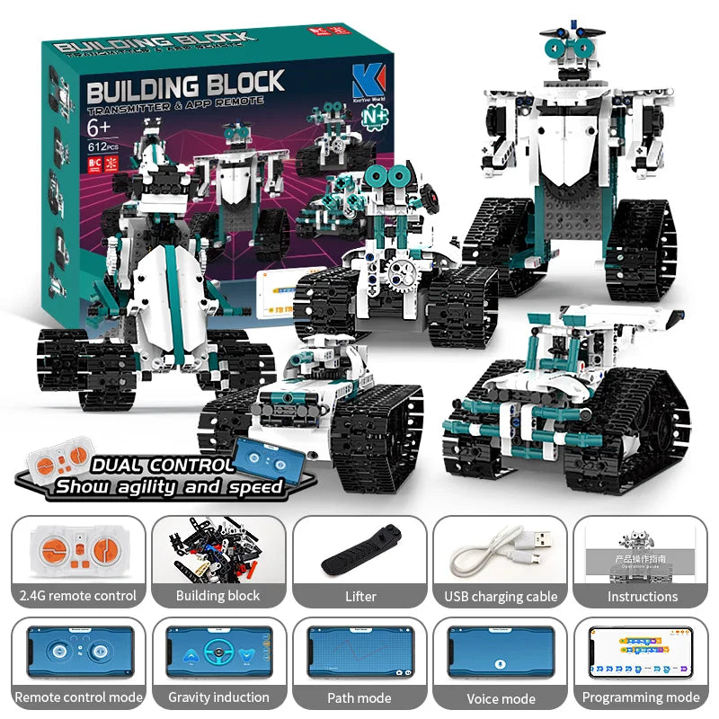 KTX-586451 5-in-1 Educational Steam Robot Building Block Set for Kids - DIY Electric Assembly 3D Puzzle Toy